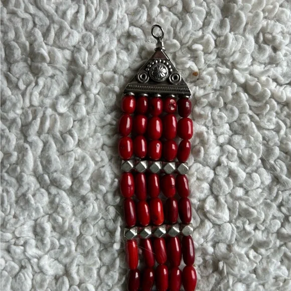 Vintage India Red Coral & Sterling Silver Bracelet